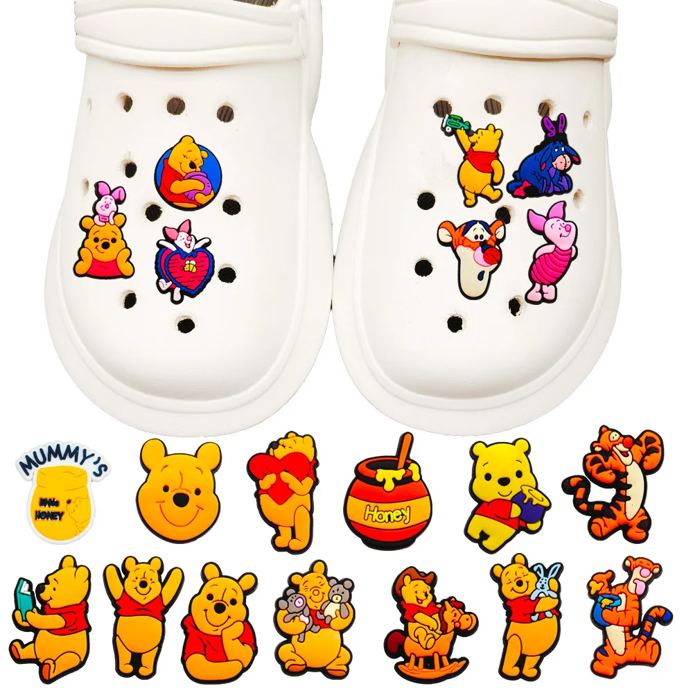 20pcs Cartoon New Winnie series PVC Shoes Accessories Kawaii Anime Hole Shoes Buckle Diy Decoration Removable Girl Boys Gifts