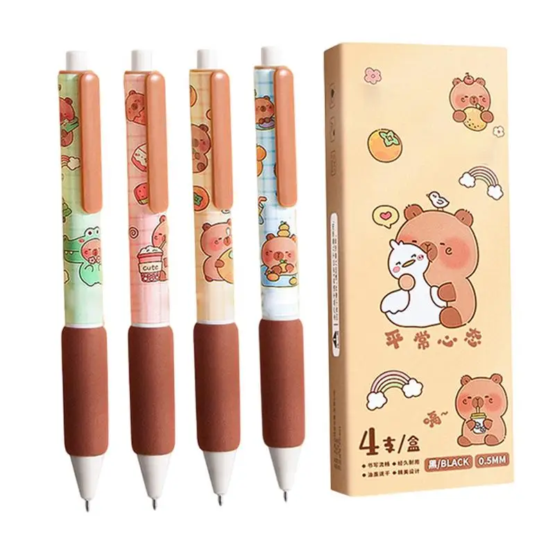 Ensemble de stylos à encre gel pour la journalisation, AdTosAnimals Shape, pointe fine, rétractable, étudiants et adultes, mignons, 0.5mm, 0.5mm, 4 pièces