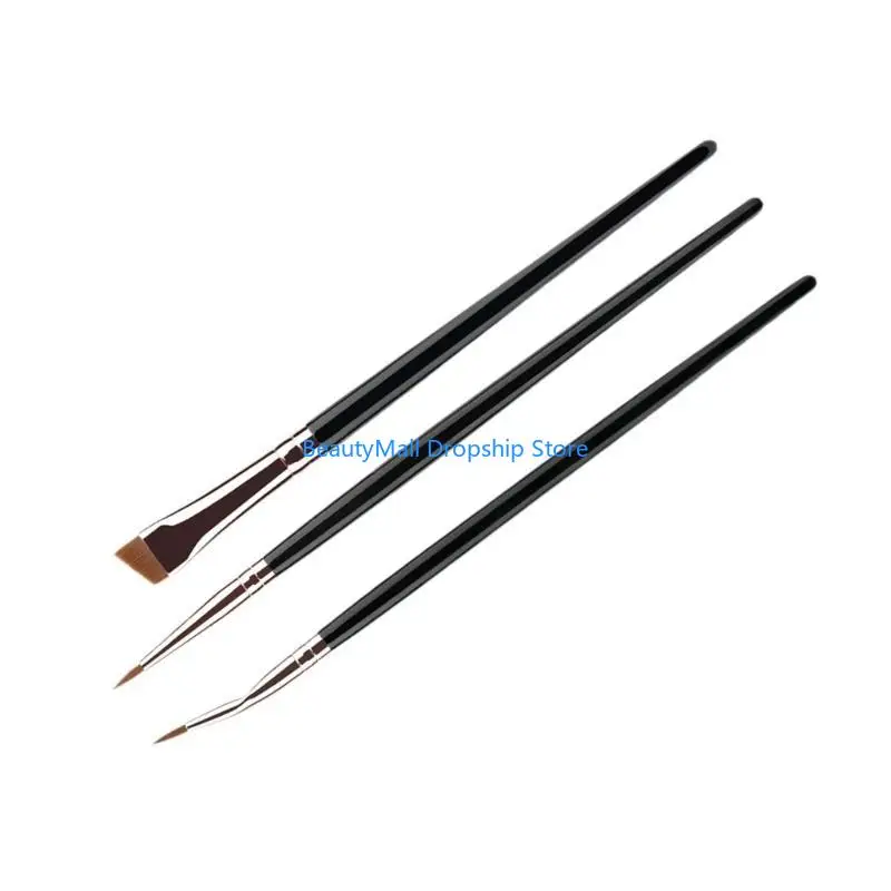 40JD 3 Pieces Portable Angled Eyeliners Brushes For Creating Smooth And Precise Lines