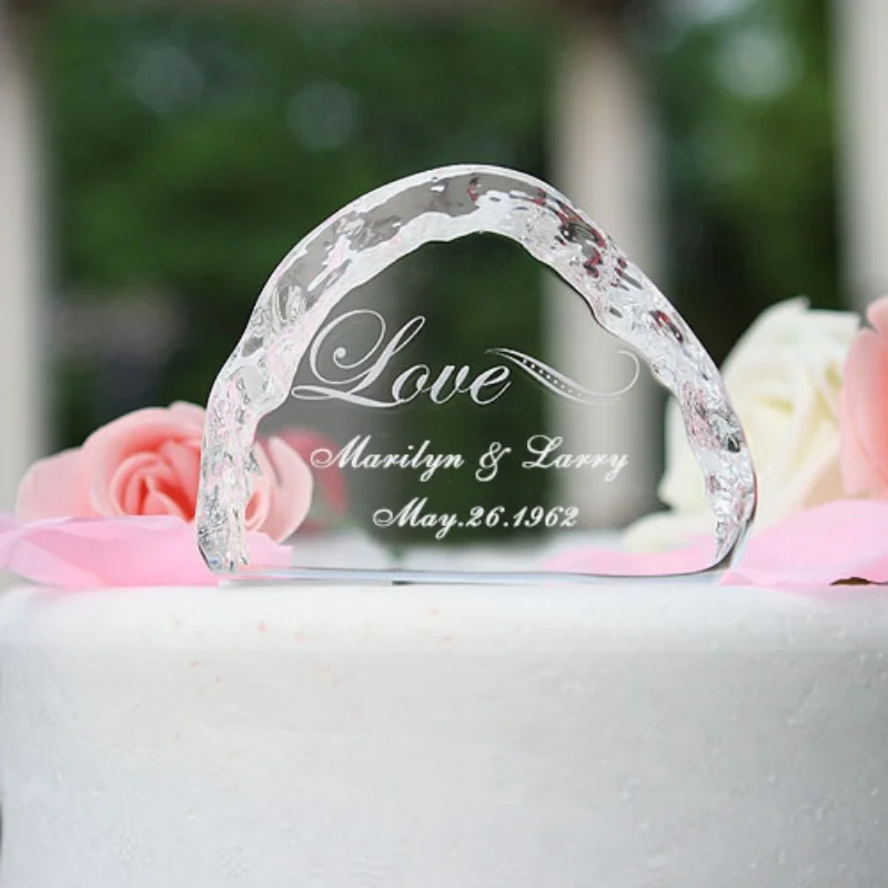 Valentine Easter Anniversary Gifts Wedding Party Favors Personalized Customized Sector Crystal Cake Topper