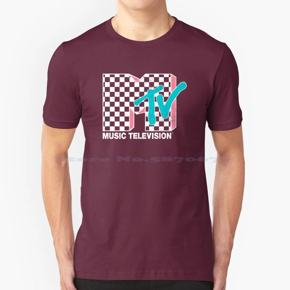 Mtv Neon Distressed Checkered Logo T Shirt 100% Cotton Tee Mtv Logo Music Checkered Logo Retro Logo Vintage Logo Fifth Sun