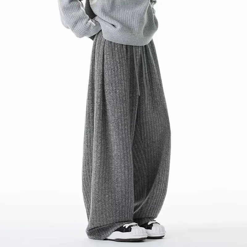 Women's Ribbed Wide-Leg Pants High Waist Soft Knit Lounge Trousers