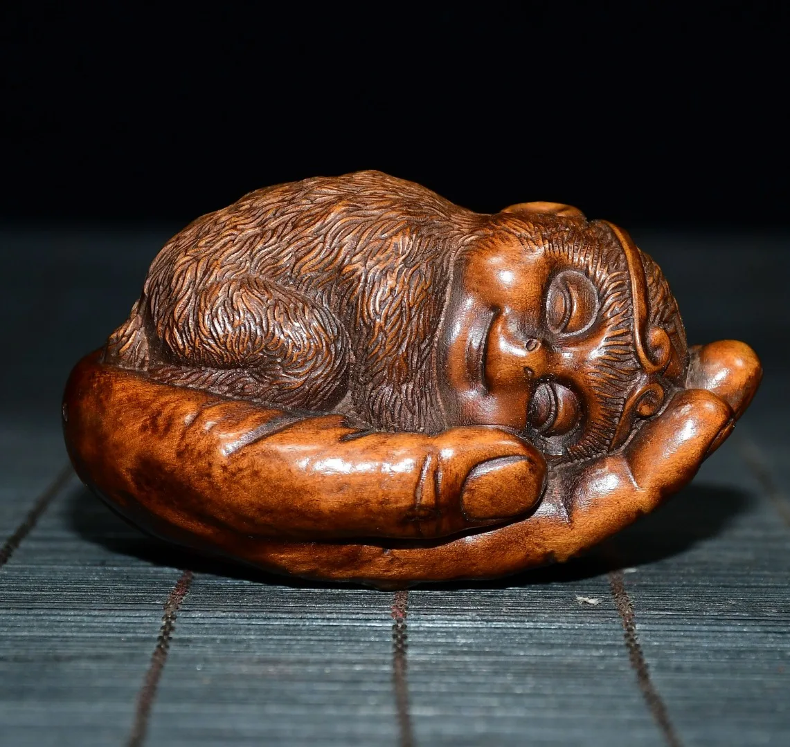 Old Boxwood Buddha's hand monkey palm-sized treasure Healthy Handball Handheld components Study Amulet Amass wealth Ornaments