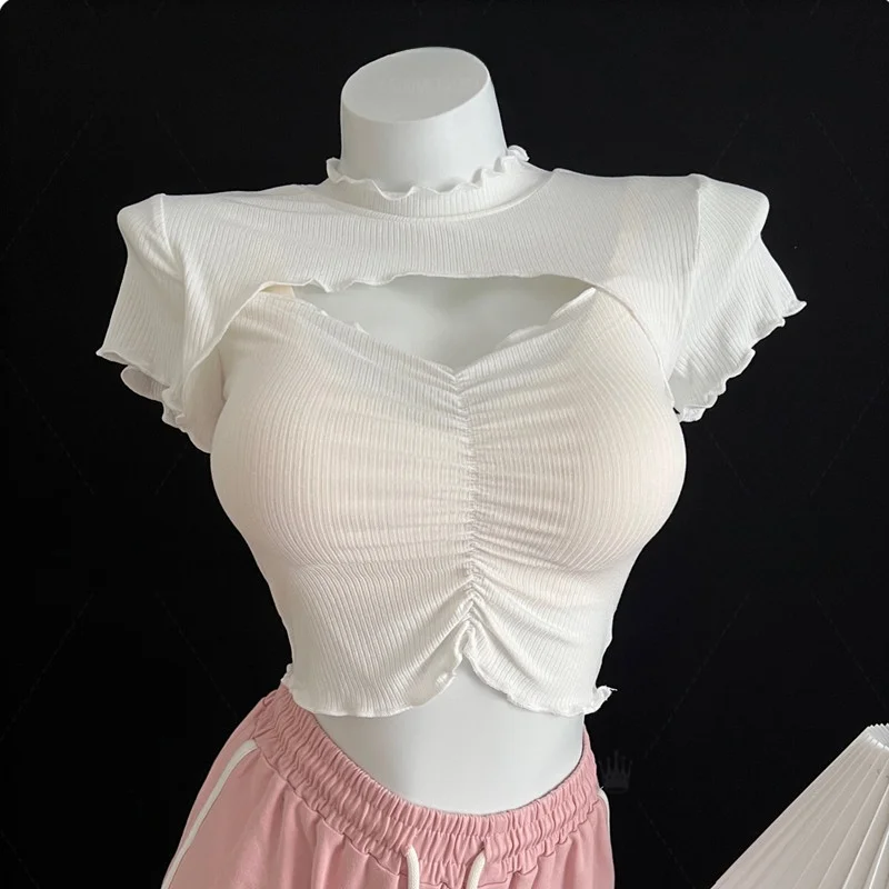 

Сексуальная облегающая футболка ort Sve, женская однотонная футболка в рубчик с вырезами из дерева ain Ins, плотная двусторонняя, собранная, популярная девушка