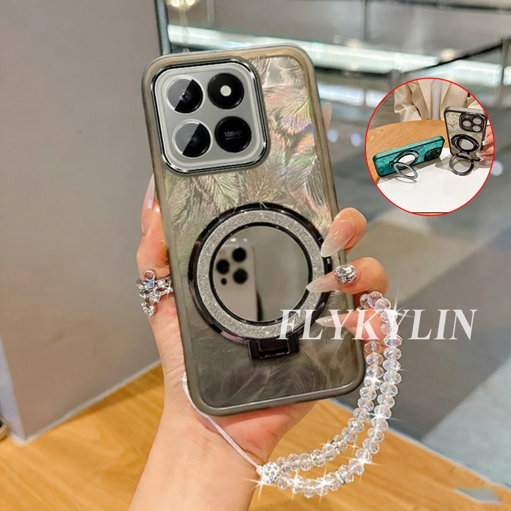 For Samsung M16 M36 M56 M15 M35 M55 M14 M34 M54 M13 M23 M33 M53 M32 Feather Paper Soft Shell With Mirror Support Crystal Chain