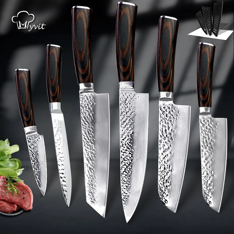 Kitchen Knife Set Chef Knife Santoku Japanese Knives1-6pcs 7CR17 High Carbon Stainless Steel Full Tang Fish Utility Paring Knife