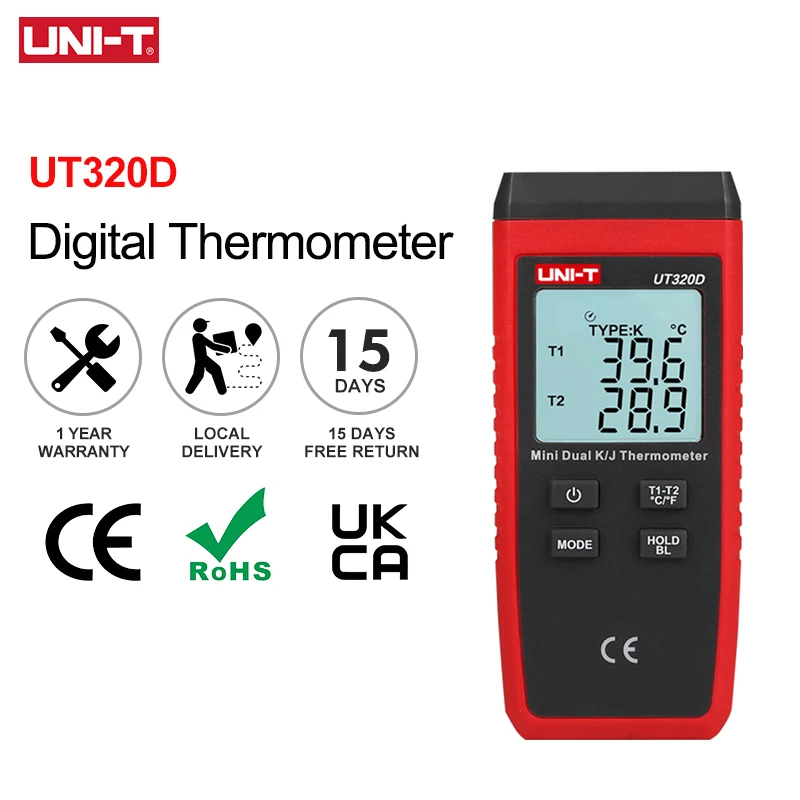 Termometr termoparowy UNI-T UT320D K/J UT320A Mini Cyfrowy Miernik Temperatury -50~1200 ℃   Termometry kontaktowe