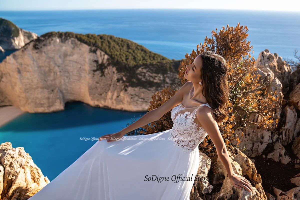 SoDigne-vestido de novia de gasa sin mangas para mujer, traje de novia de corte en A, con apliques de un hombro, para playa