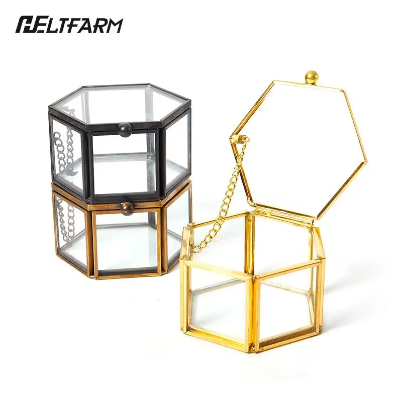 Geometrical Clear Glass Jewelry Box Jewelry Organize Holder Ring Box Necklace Bracelets Earrings Jewelry Storage Accessories