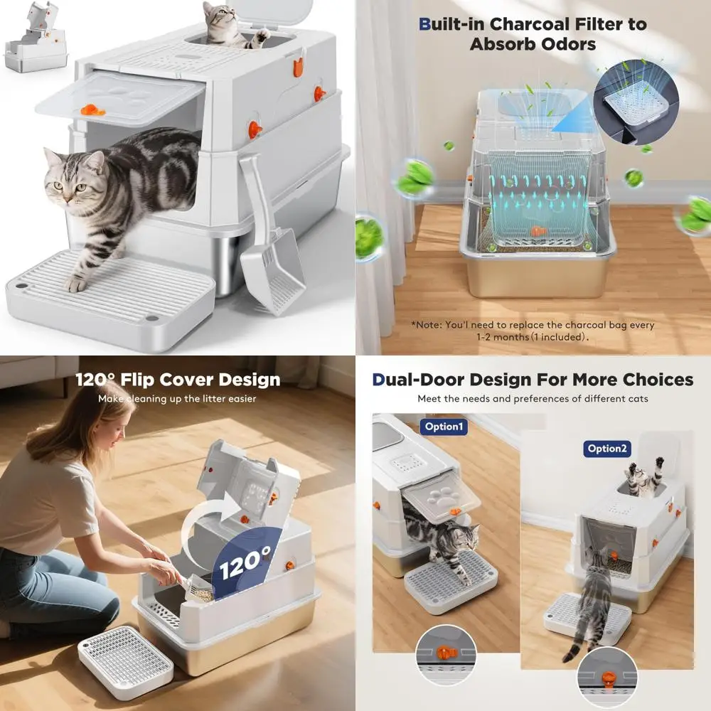 

Extra Large Enclosed Metal Cat Litter Box for Big Cats, XL High-Sided Stainless Steel with Lid, Ideal for Large Feline Companion