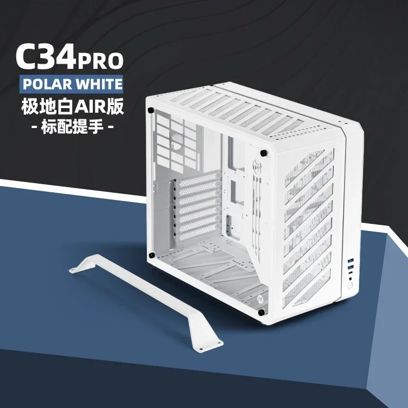 C34 Pro ATX Mini Tower Case, Side Transparent Aluminum Small Form Factor PC Case, Air-Cooled Desktop Chassis