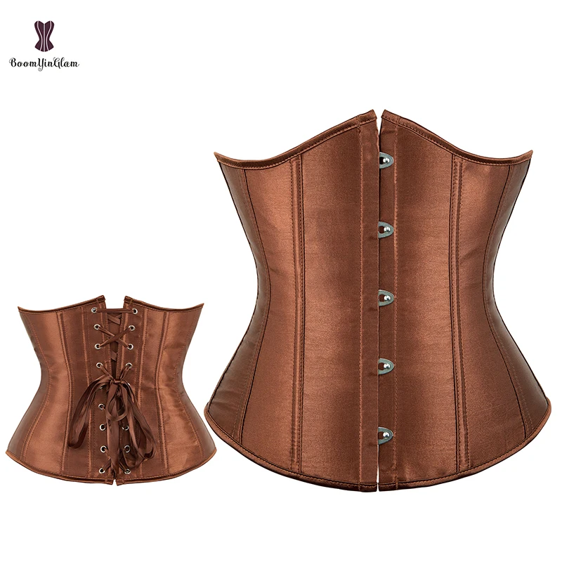 Sexy Satin Underbust Corset Front Busk Push Up Chest Binder Black White Red Apricot Korsett For Women Elastic Boned Gothic Korse