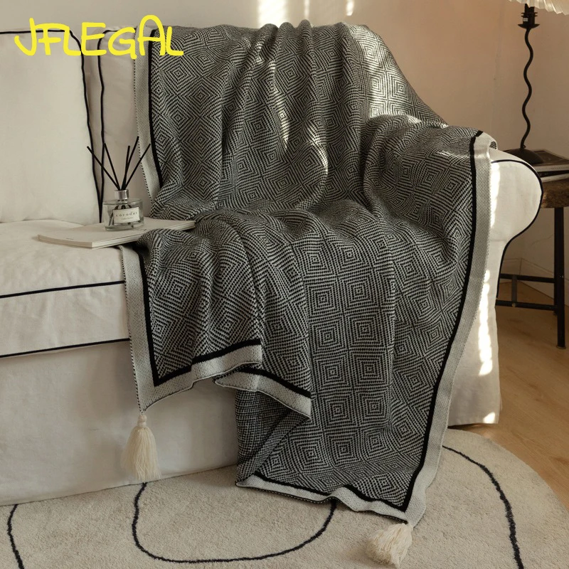 

JFLEGAL Geometric Knitted Sofa Blanket, Office Nap Throw Blanket, Light Luxury, Nordic Picnic Blanket, Hogar Y Decoracion, Manta