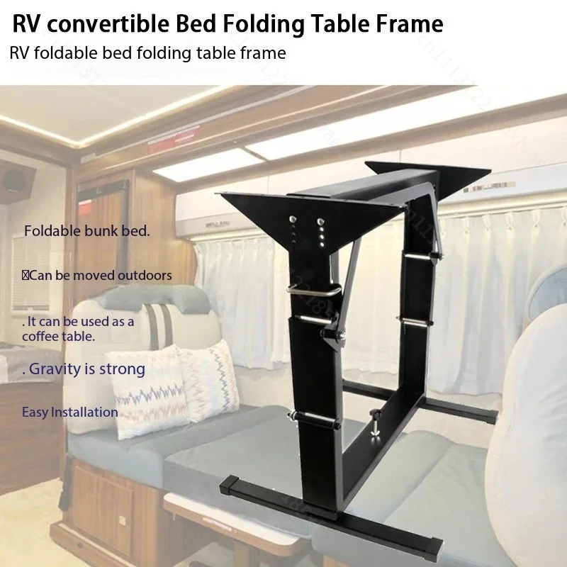 Camper Van Folding Table Frame with Adjustable Legs - Space-Saving Convertible Desk & Bed System for RV Interior Upgrade