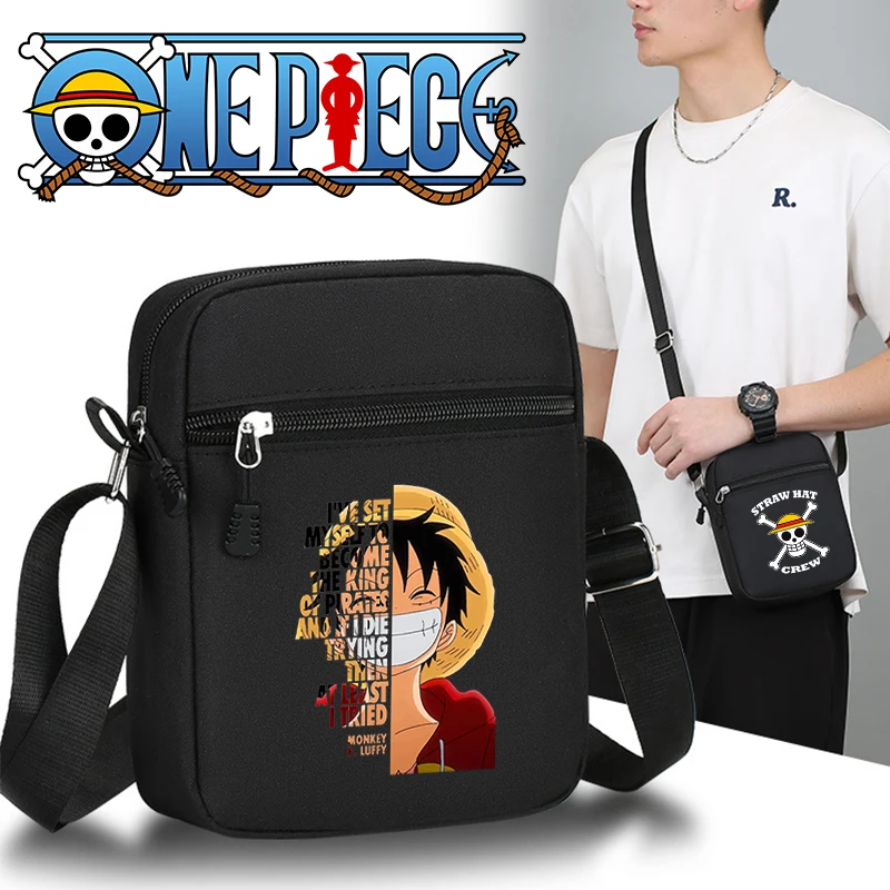 One Pieces Messenger Crossbody Bag Black Anime Luffy Casual Shoulder Bag for Boys Man Fashion Birthday Christmas Gift