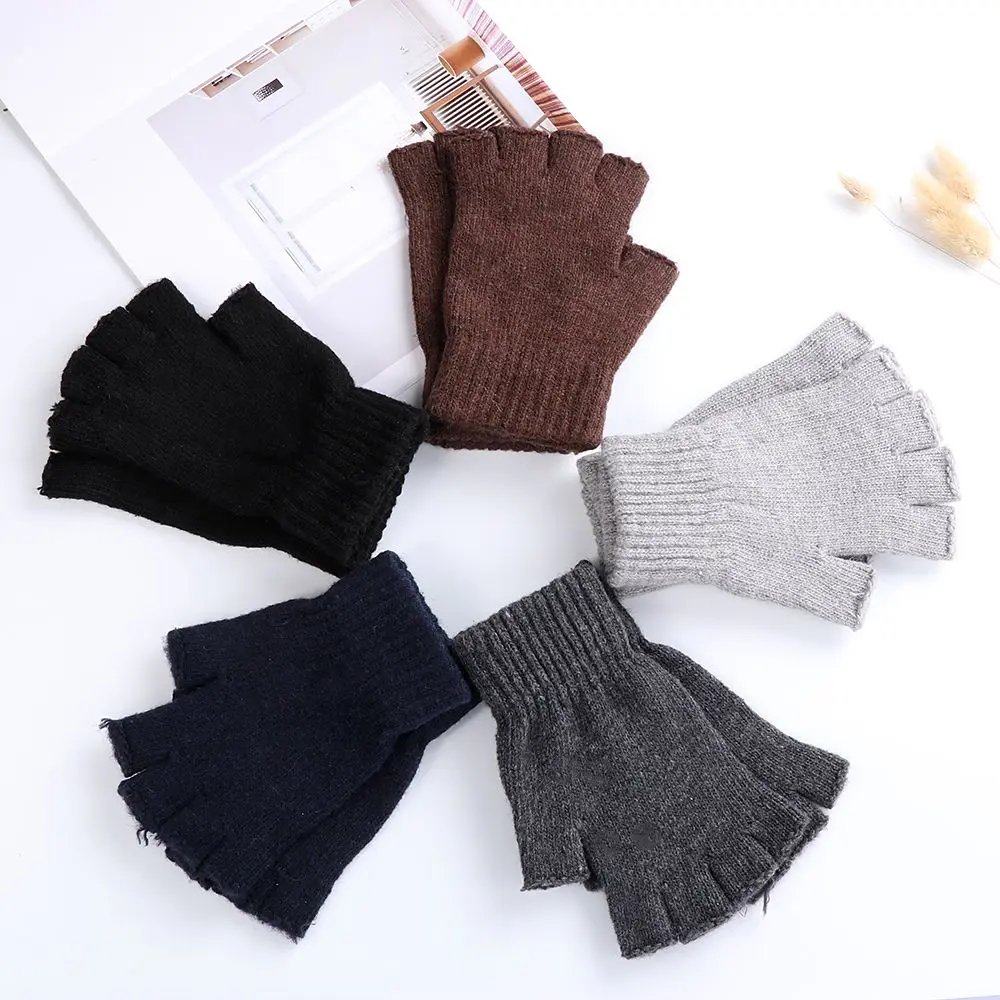 Basic Cashmere Winter Warm Wool  Knitted Typing/Texting Gloves Half Finger Gloves Fingerless Gloves