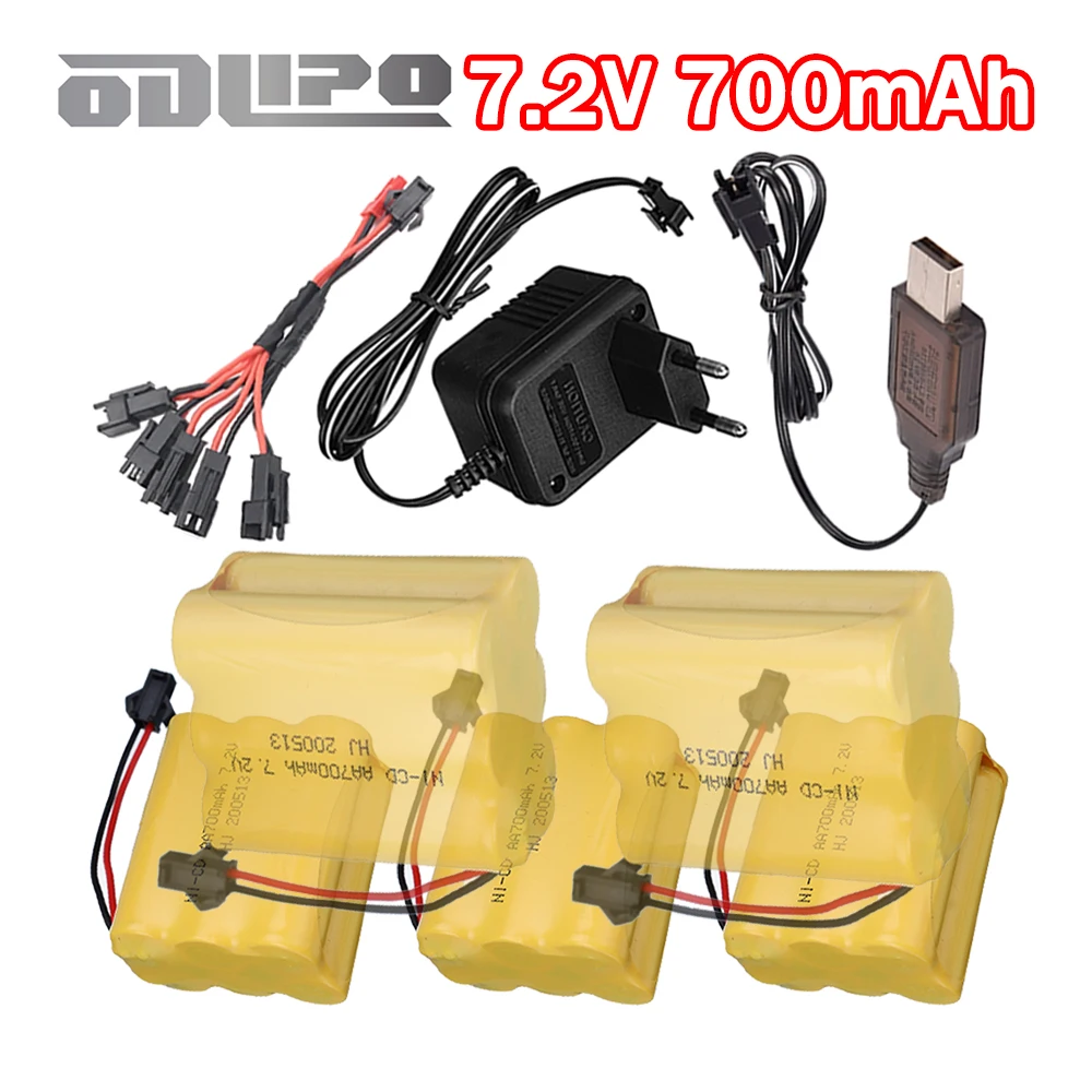 7.2 V 700 mAh Ni-Cd AA Rechargeable Battery / 7.2V Charger Sets for RC Car Truck Boat Tank Upgrade 6*AA 7.2V 700mAh with SM plug