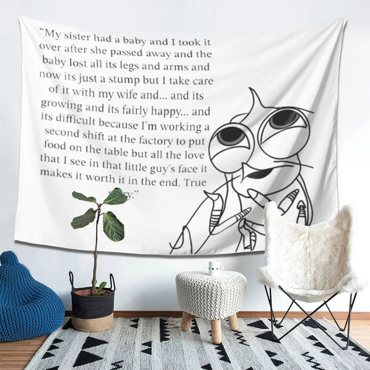 Shark Tales Shrimp Quote Tapestry Wall Hanging Aesthetic Home Decoration Tapestries for Dorm Room