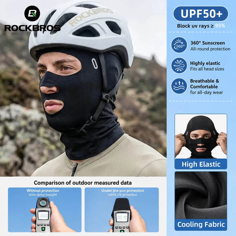 

ROCKBROS Ice Silk Full Face Mask Sun Protection Cycling Headwear Seamless High Elastic Breathable Neck Gaiter for Men Women