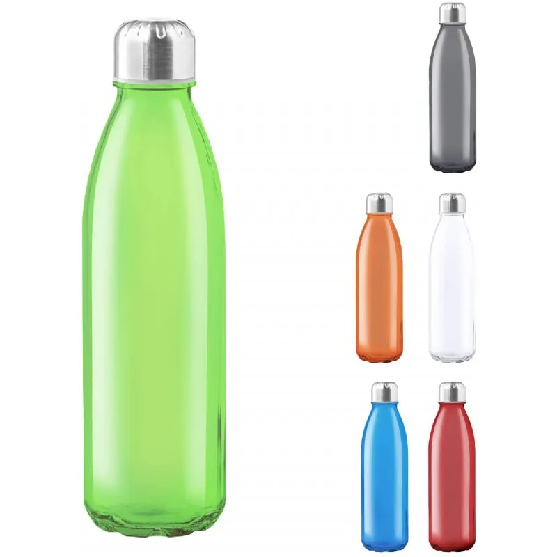 Eurasian shop®Transparent glass bottle, 650 ml, stainless steel screw tap, Camping Bidon, resistant bottle