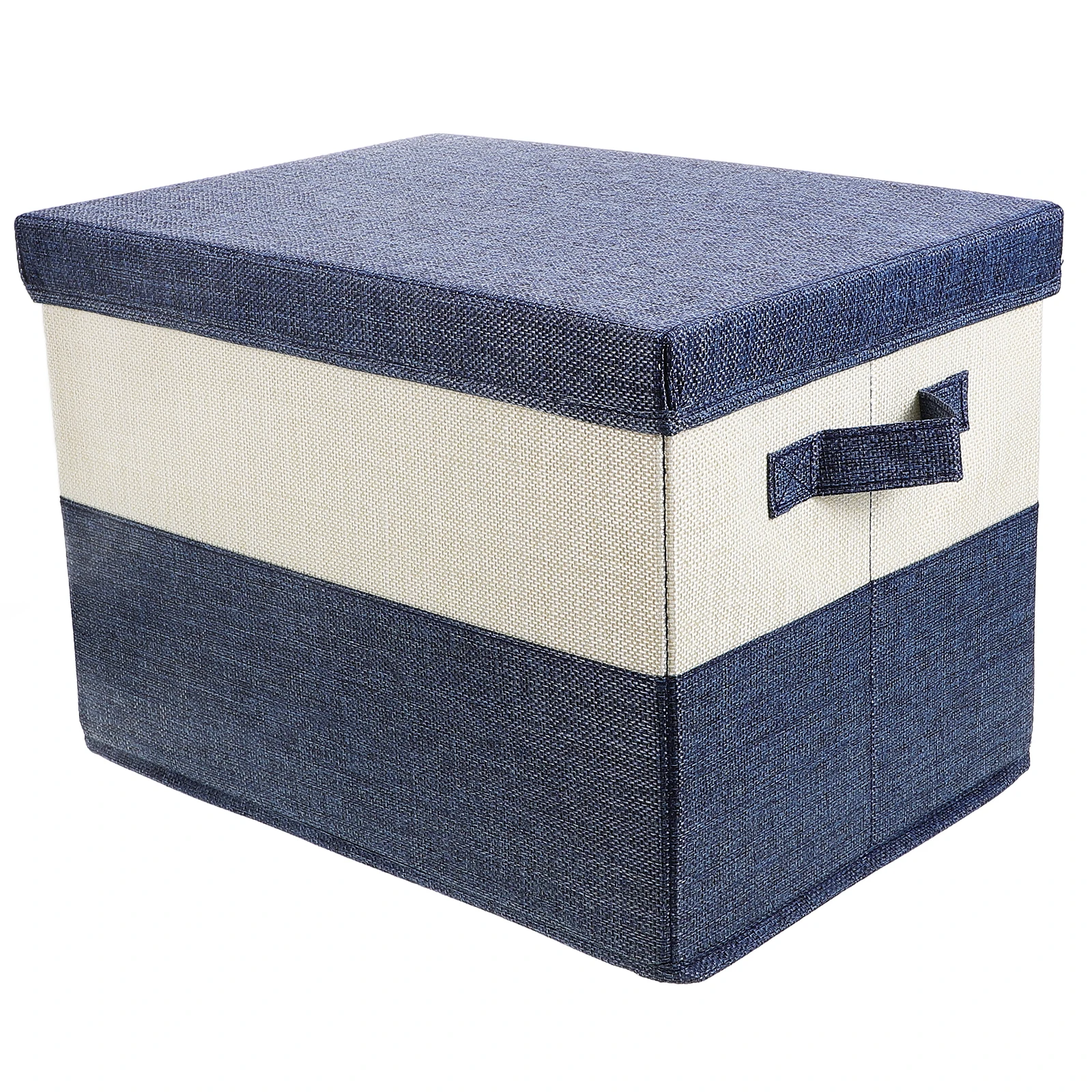 

Collapsible Cotton Linen Storage Basket 37x27x26cm Blue Fabric Bin with Lid for Clothing Toys Laundry Multipurpose Home Office