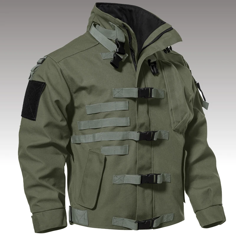 1000D Military Tactical Jacket Men Waterproof Wear-Resistant Multi-Pocket Bomber Jackets Outdoor Hiking Windproof Outwear Coats