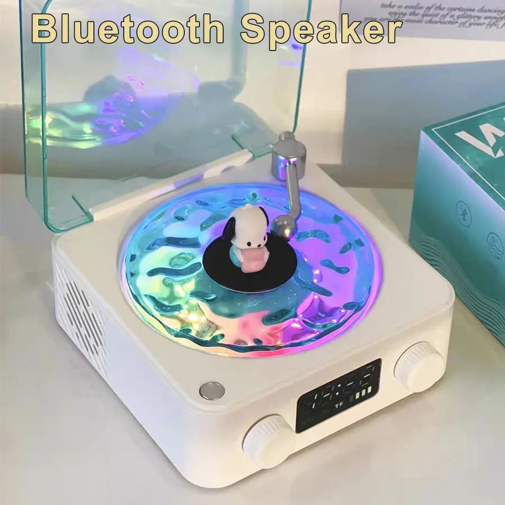 Waves Vinyl Player Wireless Bluetooth Speaker Retro Sleep Aid Vitrola Turntable Speakers with White Noise Water Ripple RGB Lamp