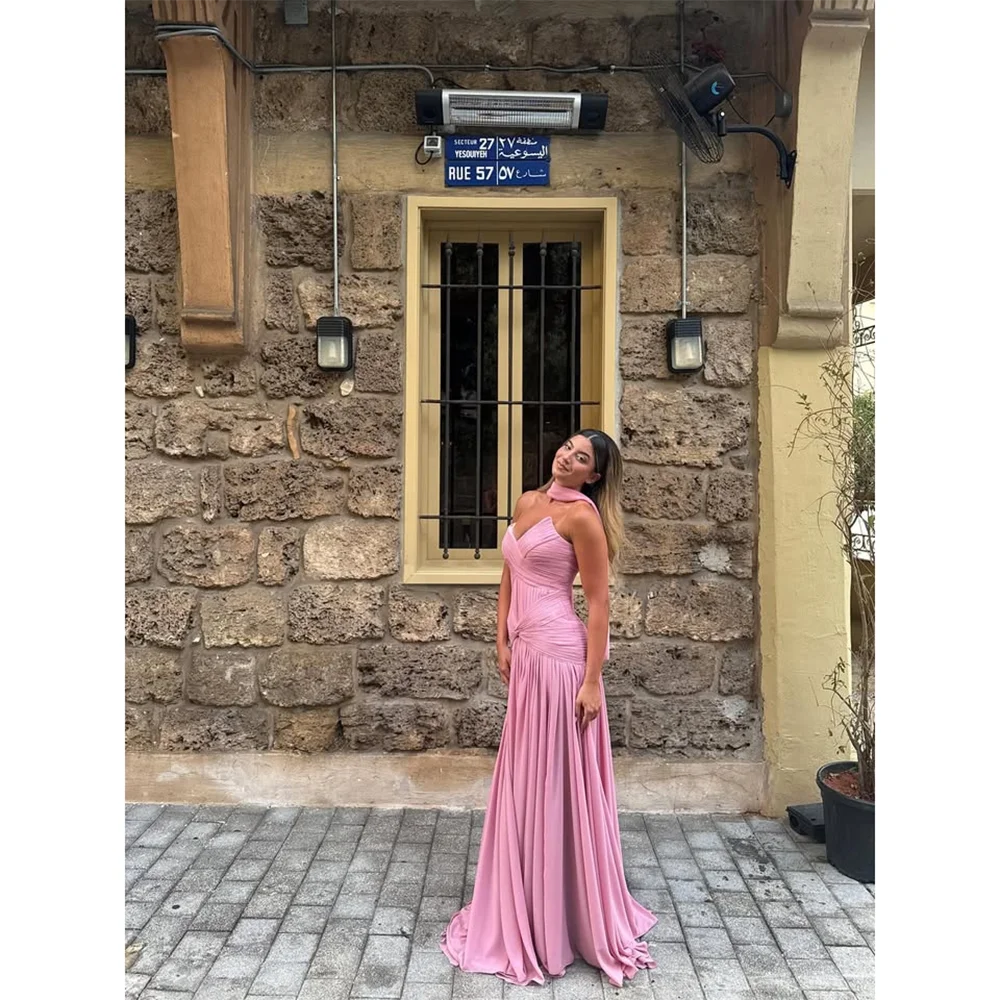 

A Line Prom Dresses for Women 2025 V-Neck Sleeveless Sexy Prom Gowns Pleated Chiffon Floor Length Formal Party Dress Customized