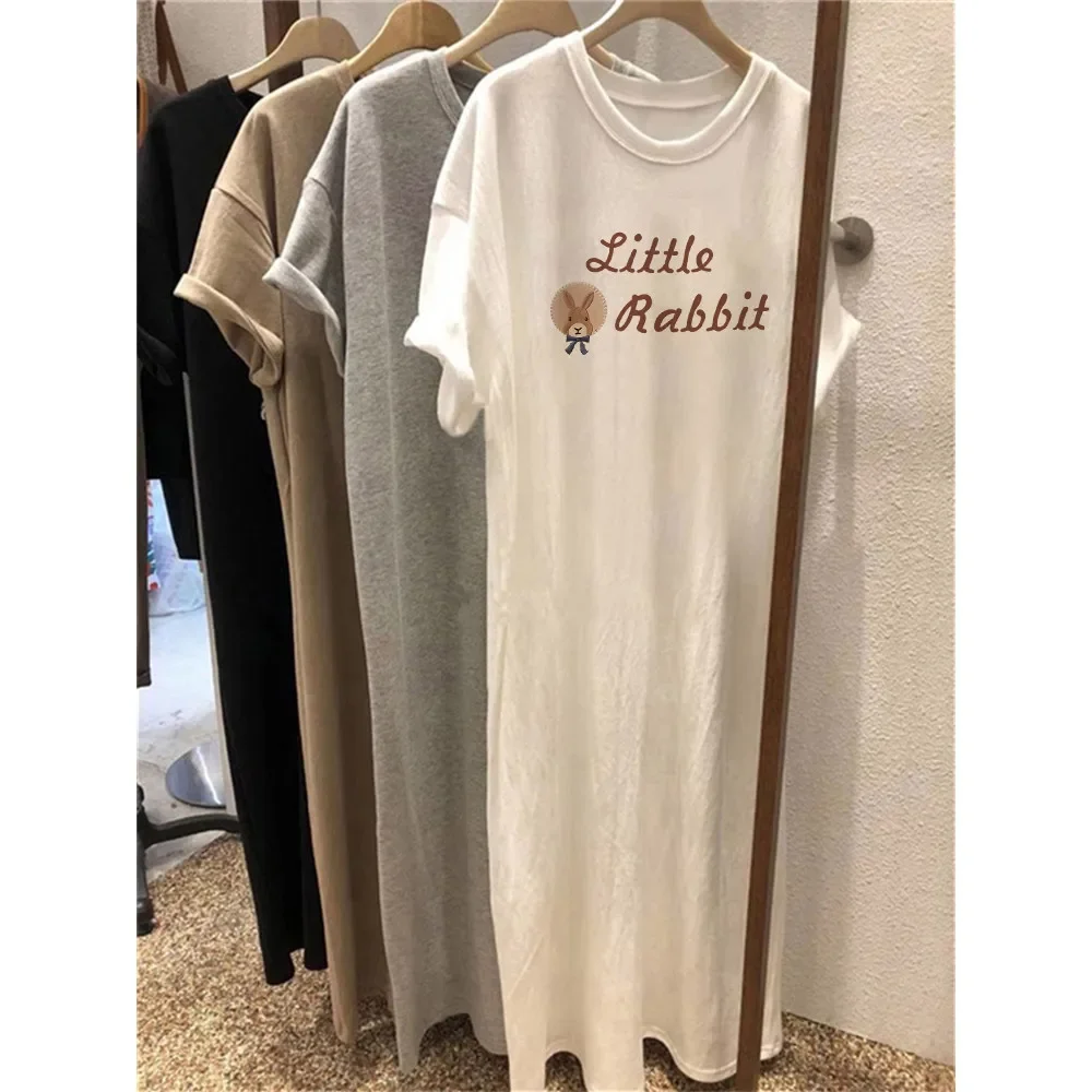 

Summer Retro Sweet Cartoon Rabbit Style Loose Printed Women's Large Size Round Neck Dress