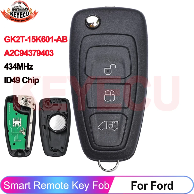 KEYECU GK2T-15K601-AB A2C 94379403   Para Ford Tourne Transit Shit personalizado 2016 2017 2018 2019 2020 llave remota 433MHz ID49 Chip