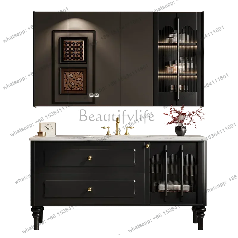 

Floor Type Nordic Solid Wood Bathroom Cabinet French Retro Sink Vanity Mirror Cabinet Bathroom Furniture