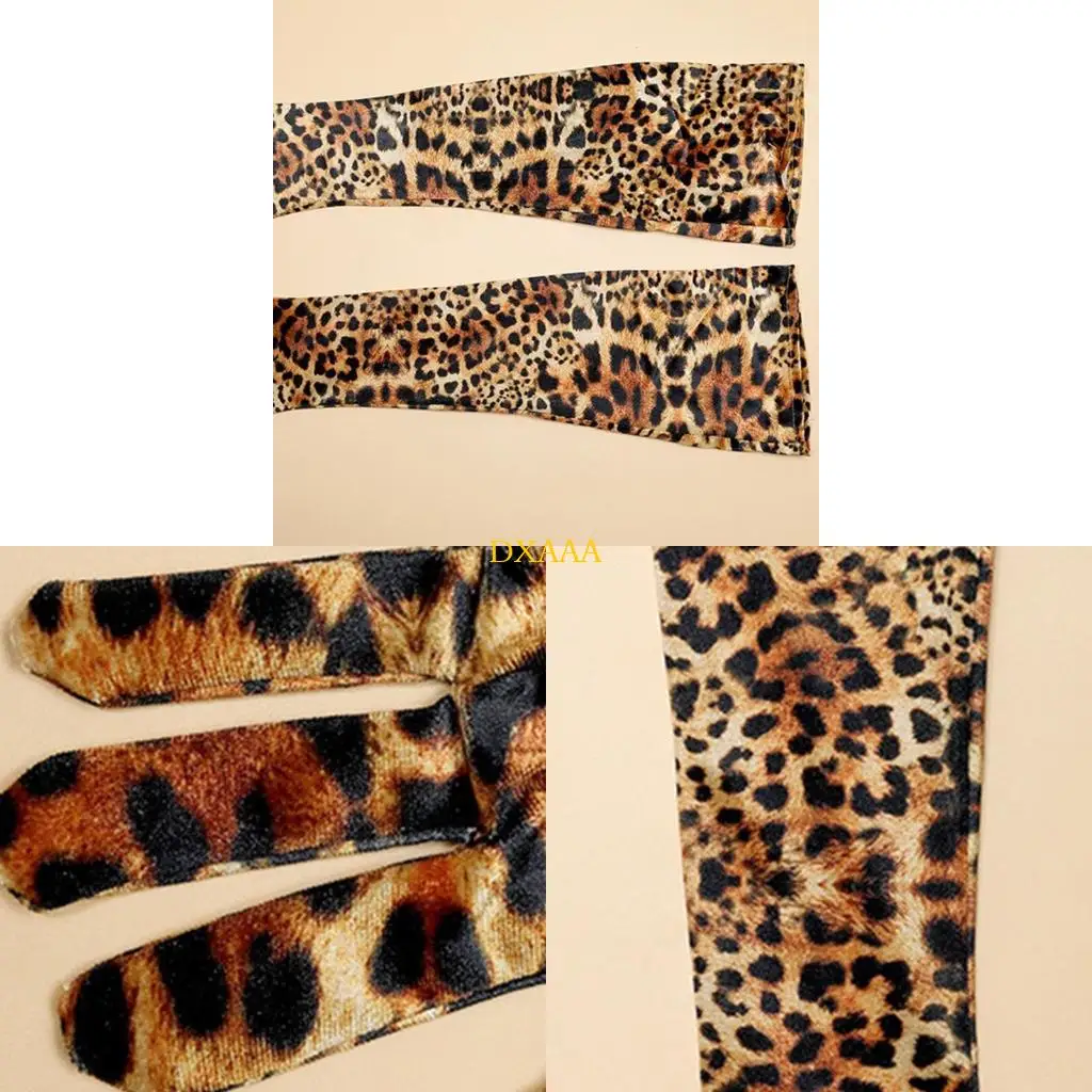 DXAA Handschuhe aus Samt für Damen, schöne Etikette-Handschuhe mit Leopardenmuster, Party-Fäustlinge