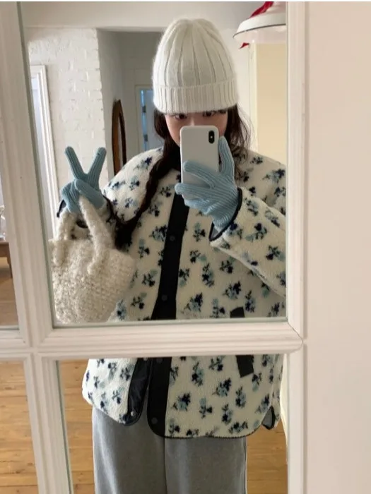 

Korean Sle Winter Floral Contrast Color Thiened Cotton Jaet Women's Lazy Double-Sided Wear Lamb Fur Coat Outerwear