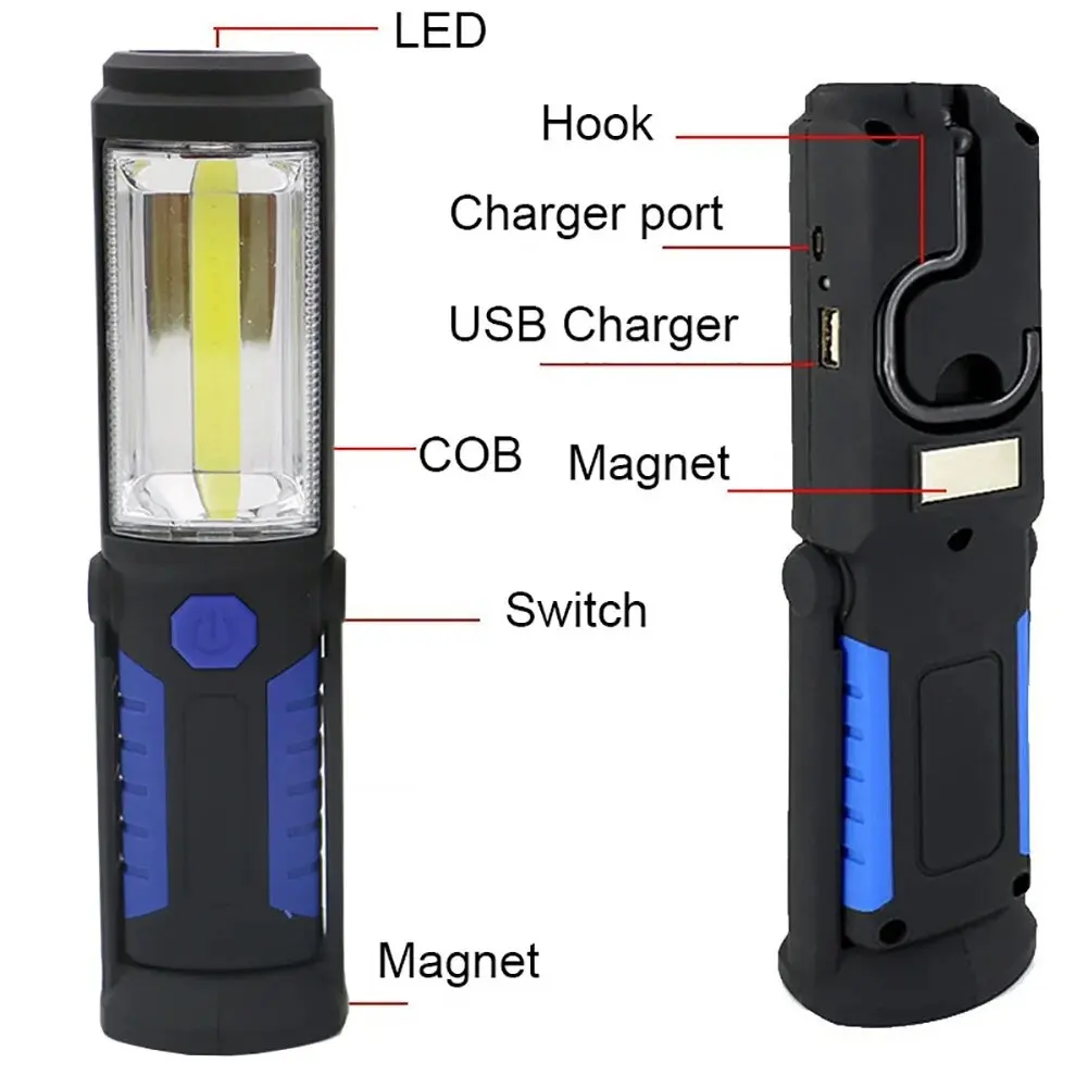 COB Working Light LED 90° Rotate Torch Flashlight Waterproof Camping Lamp Magnet USB Charge Car Repair Light Hook Lanterna