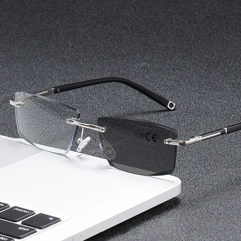 

Luxury Frameless Progressive Multifocal Reading Glasses Men Women Photochromic Presbyopia Glasses Anti-blue Light Glasses