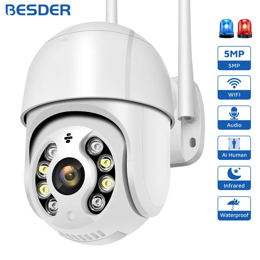 5MP Auto-tracking PTZ IP Camera WiFi Outdoor Ai Detection Alert 1080P CCTV Camera Color IR Light Audio Video Surveillance WiFi C