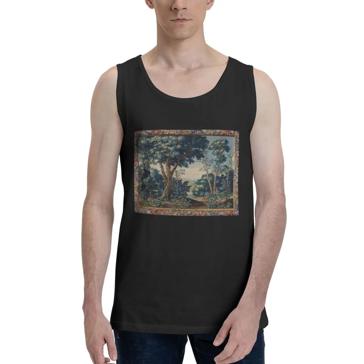 GREENERY, TREES IN WOODLAND LANDSCAPE Sudadera antigua flamenco para hombre, chaleco, ropa sin mangas, camisetas, camisetas sin mangas para hombre, camiseta