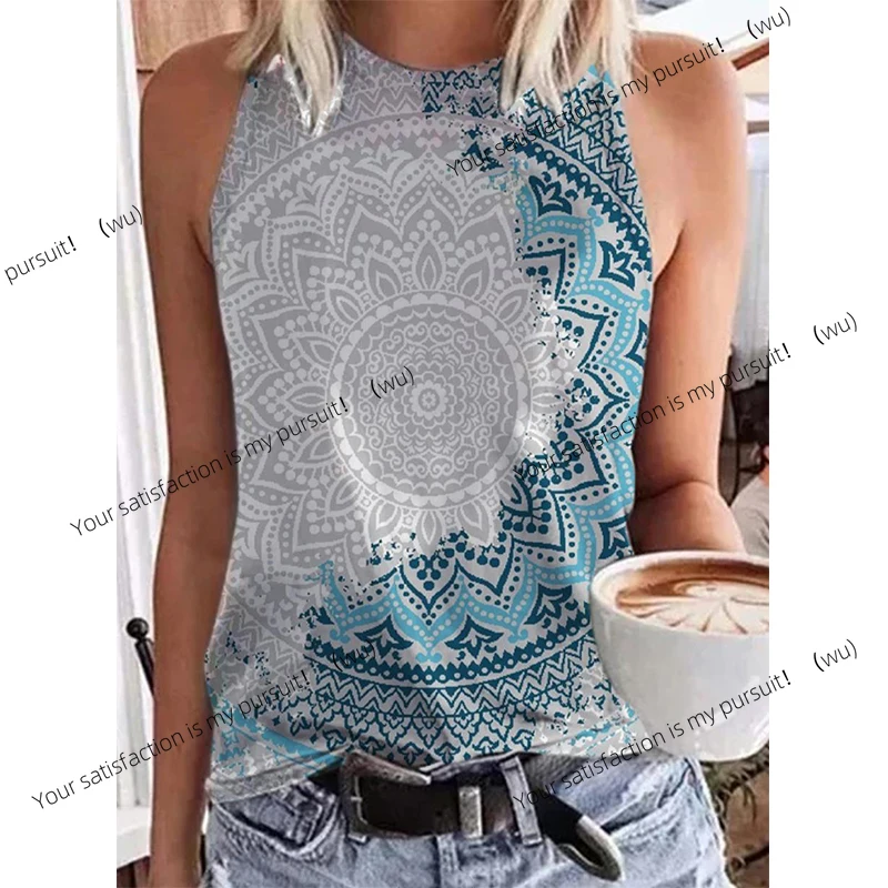 ZOCI-Kaos Tanpa Lengan Cetak 3D Gaya Etnik Wanita, Pakaian Jalanan Retro Y2K, Rompi Tanpa Lengan Besar