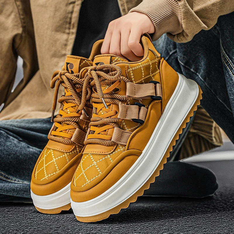 Men's Winter High-Top Fce Lined Lace-Up Casual Oes Comfortable Sport Trendy Versatile Warm Breathable Zapatos Para Hombre Male