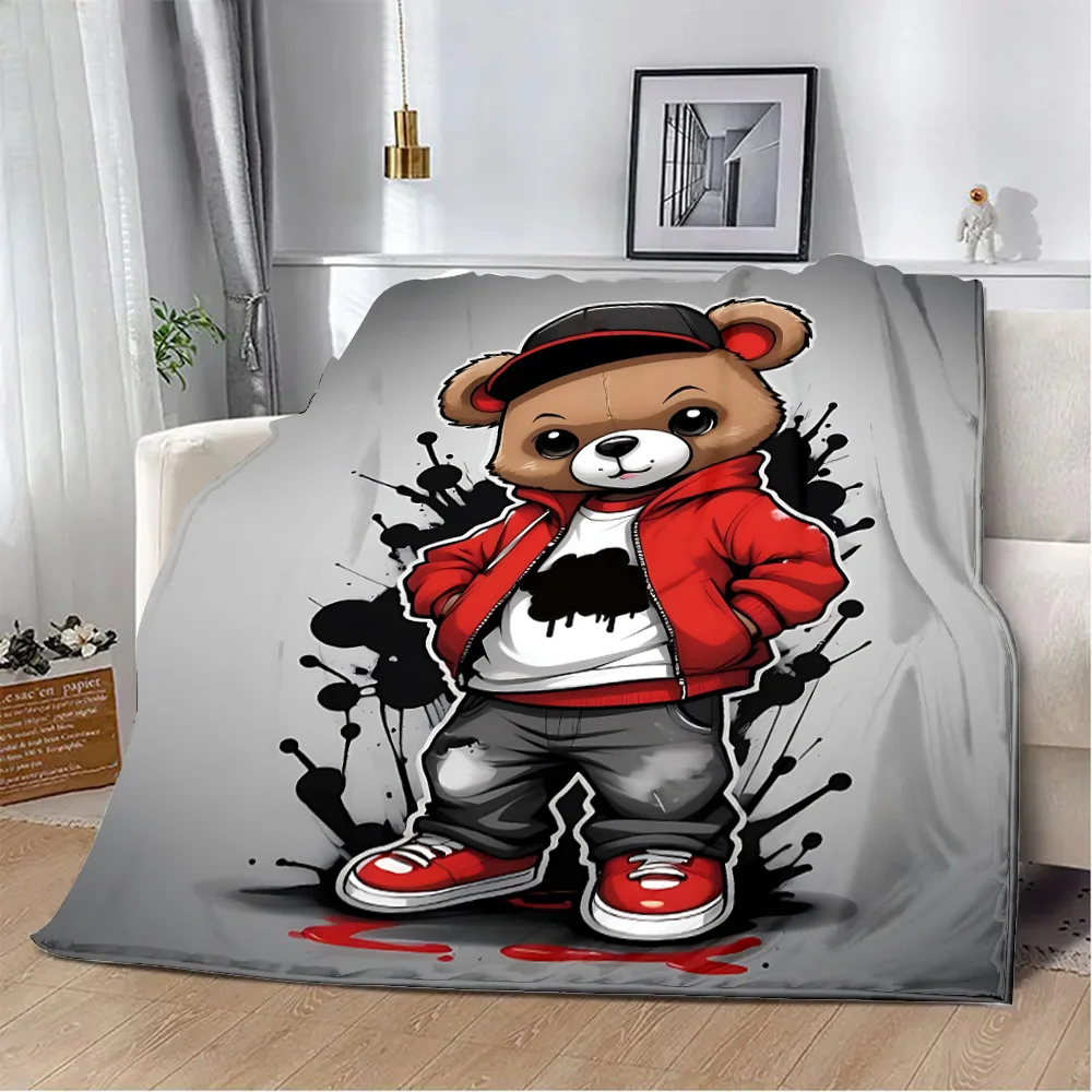 New Cartoon Anime Printed Blanket Picnic Blankets POLO Bears Warm Blanket Soft and Comfortable Blanket Home Travel Birthday Gift