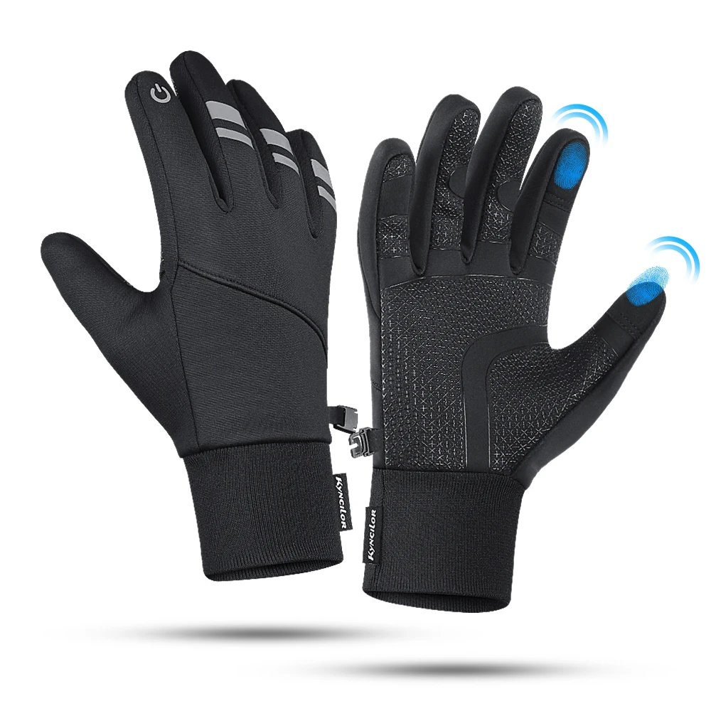 Winter Warm Cycling Gloves Water Windproof Touchscreen Anti-slip Bicycle Motorbike Gloves Men Black Hiking Mountaineering Gloves