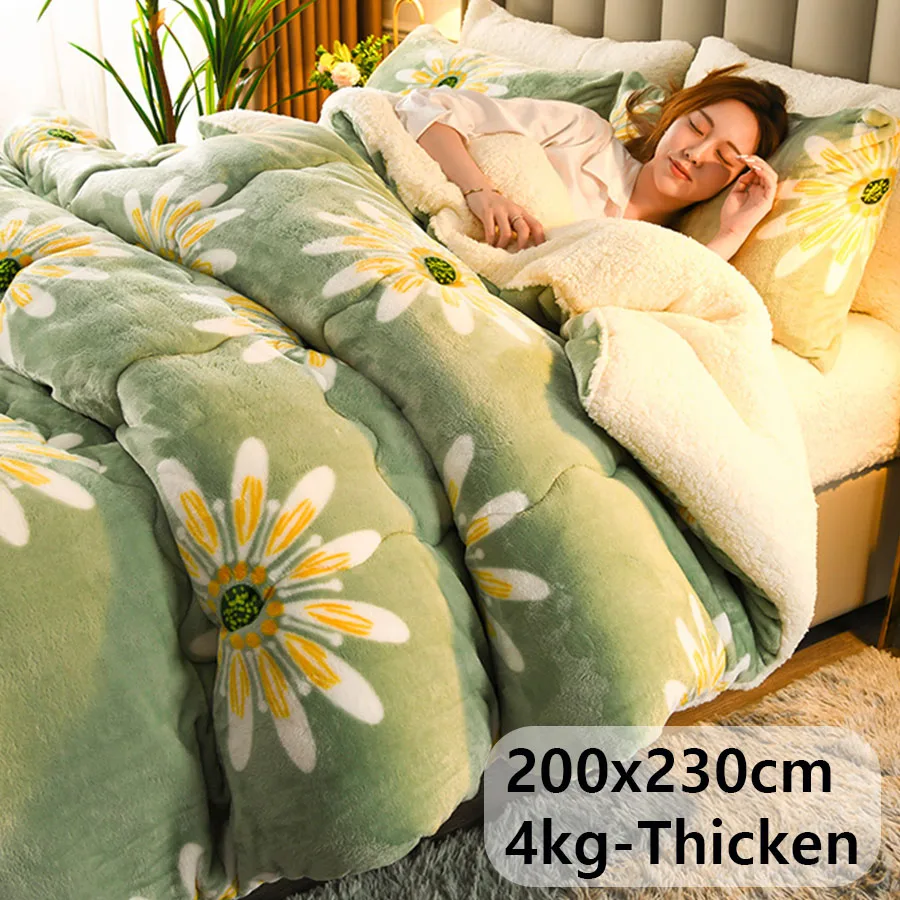 

Winter Bedding Thick Quilt Blanket Thickened Warm Flannel Fleece Comforter for Cold Nights Set Bed Duvets Quilts the Blankets