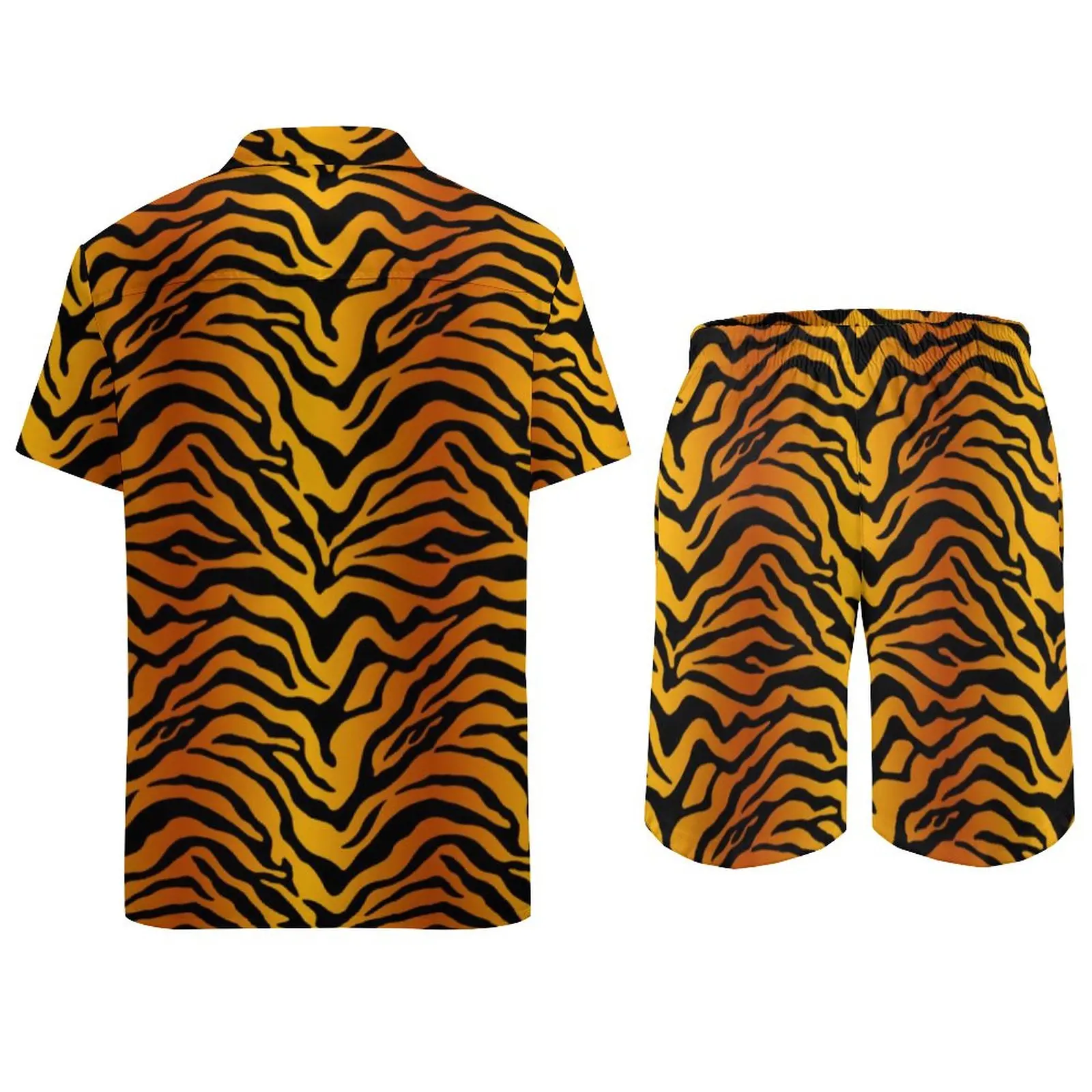 Tiger Print Men Sets Black Stripes Casual Shirt Set Trendy Beachwear Shorts Summer Suit Two-piece Clothes Big Size 2XL 3XL