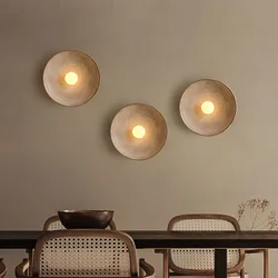 Wabi sabi Round Wall Light Retro Loft Living Room Bedroom Bedside Sconces Home Decoration Glass Resin Corridor Aisle Wall Lamps