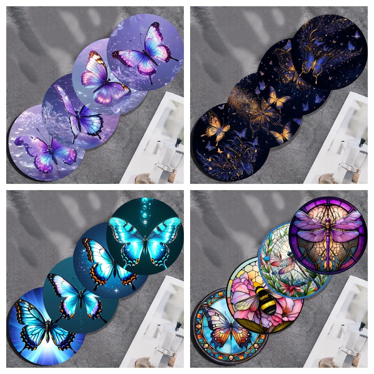 4pc/set of colorful butterfly art coasters, anti-slip wooden coasters, suitable for kitchen, office and party decoration