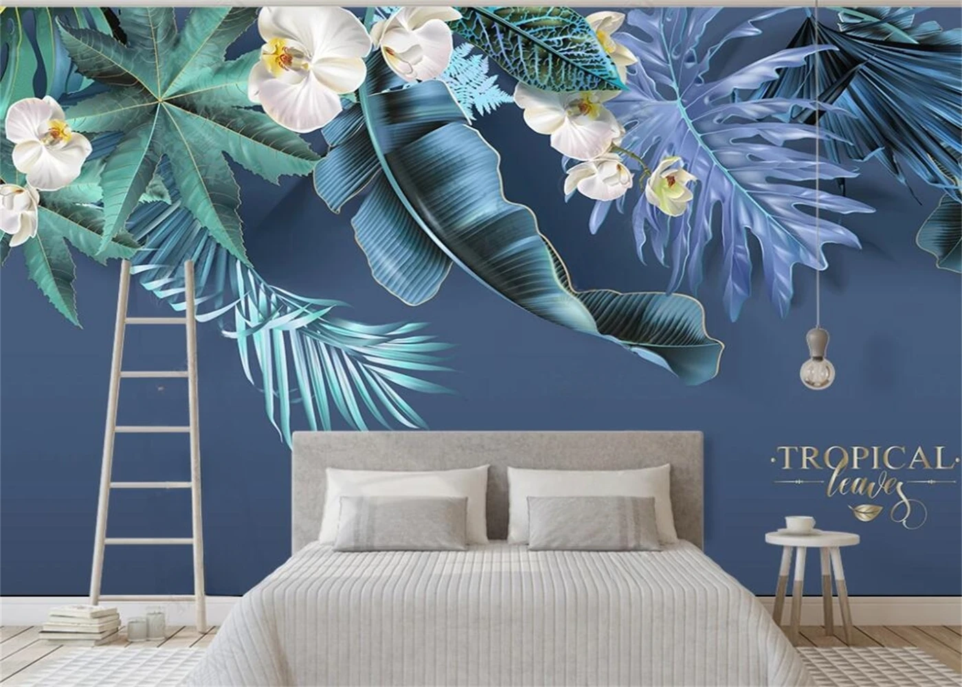 Custom mural hand-painted medieval rainforest banana leaves tropical plants jungle leaves floral background wall 3d wallpaper