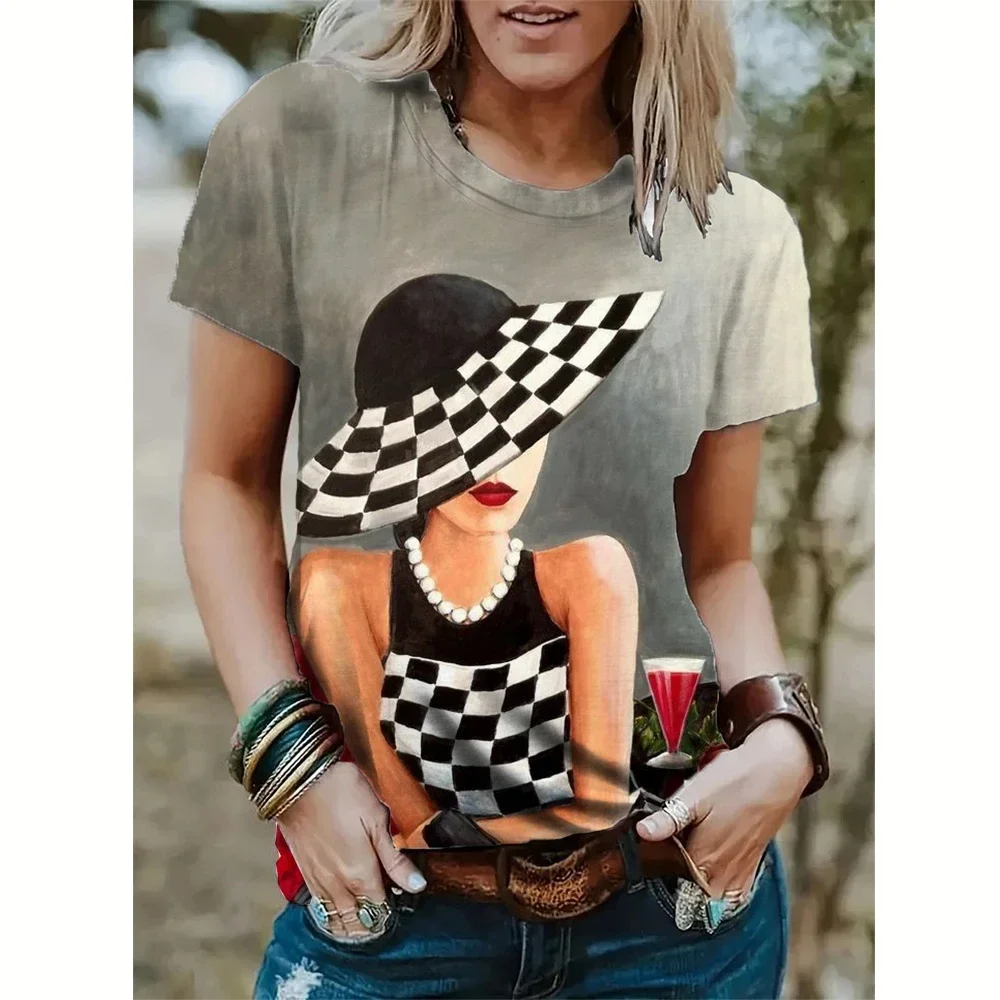 3D-gedrucktes Mädchen-Straßen-Damen-T-Shirt mit abstraktem Gesicht und kurzen Ärmeln, 3D-gedrucktes Street-Style-T-Shirt für Mädchen, O-Ausschnitt, Y2k-Tops