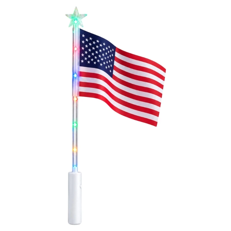 92MF Light Up Handheld American Flag Wand Patriotics Glow for Independence Day Decors Accessories 4Th of July Red White
