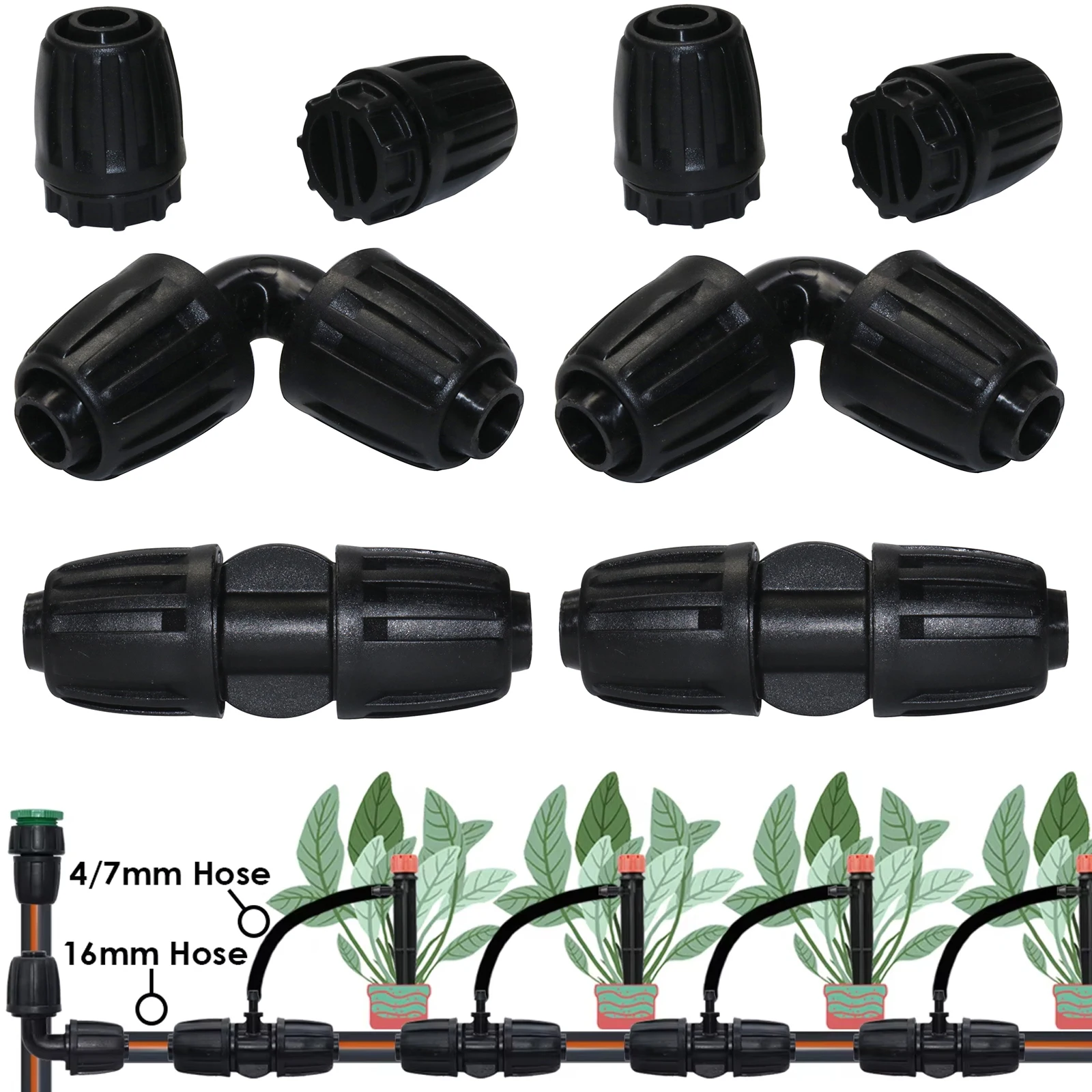 20 Pcs 16mm PE Pipe straight through pipe elbow water plug drip pipe joint garden irrigation Garden automatic irrigation