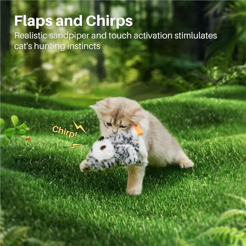 Flapping Snowy Owl Cat Toys, Lifelike Bird Chirp, Touch Activated Kitten Toy, Interactive Catnip Kicker Exercise Toys